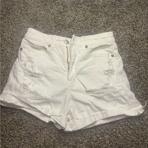 American Eagle Outfitters White Distressed Jean Shorts